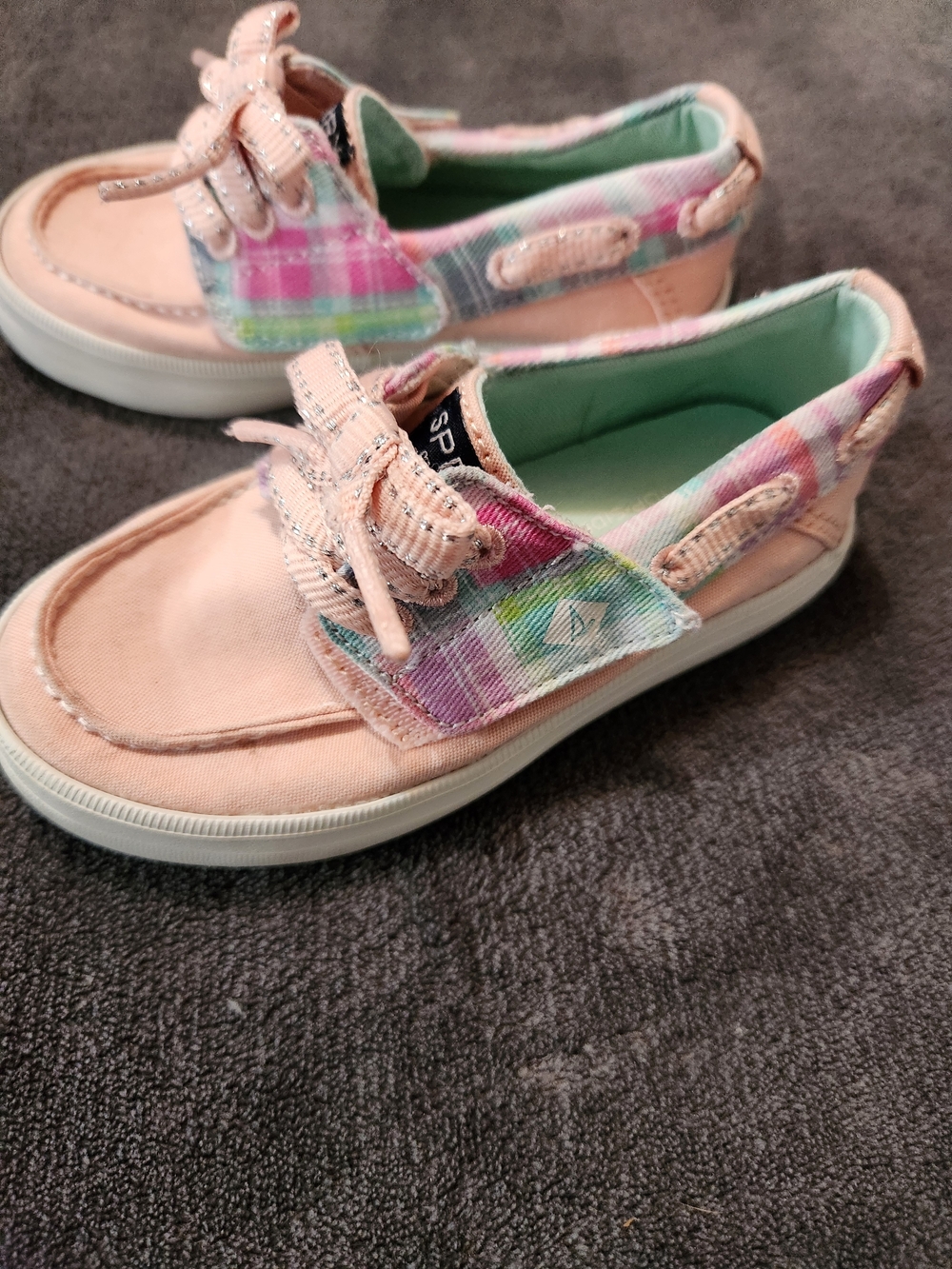 Sperry Girls Pink Pastel Plaid Boat Shoes